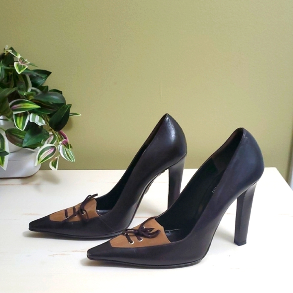 Valentino Garavani | Brown Leather and Suede Pumps with Laces Sz 37